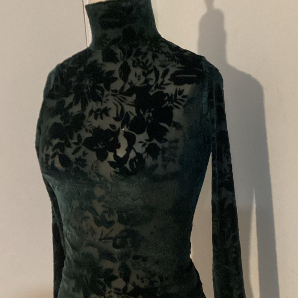 Express Dark Green Floral Turtleneck Blouse